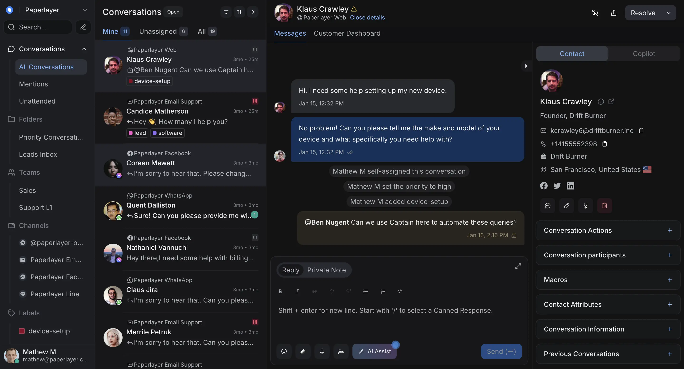 Dashboard de centralización Omnichats